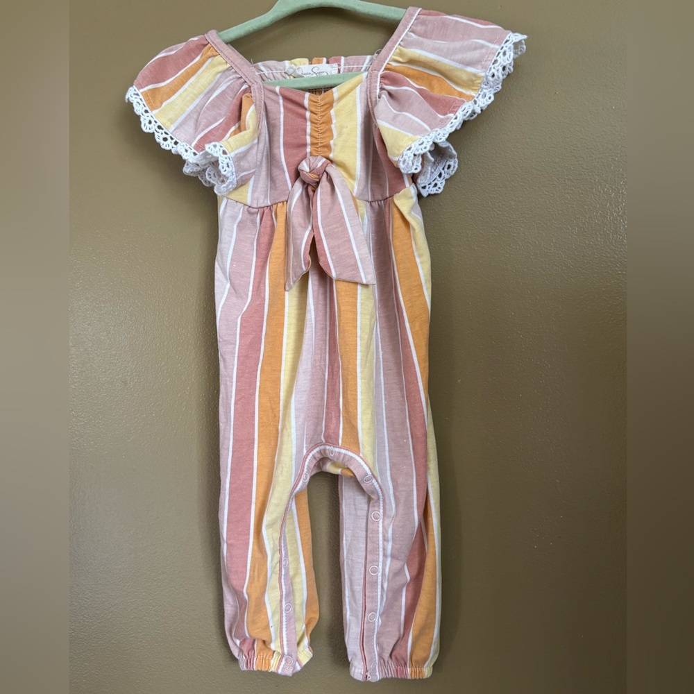 Striped Baby Romper with Lace Trim